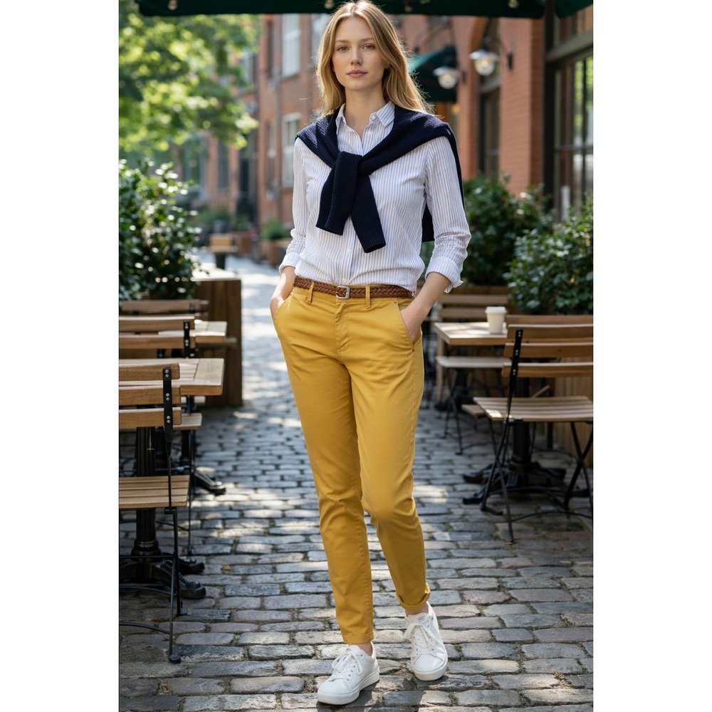 Yellow Slim Fit Chino Pants‎ High Rise Preppy Golf Euro Summer 34x31